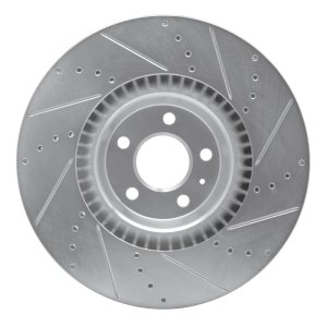 Audi A6 Quattro Brake Rotor (1) - Front Left - R1 Concepts - Drilled & Slotted - Silver - `12-`18